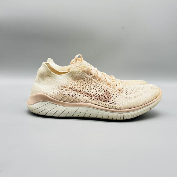 Nike Shoes Womens 9 Pink Beige Free RN Flyknit 2018 Running Athletic Sneakers - Picture 1 of 10